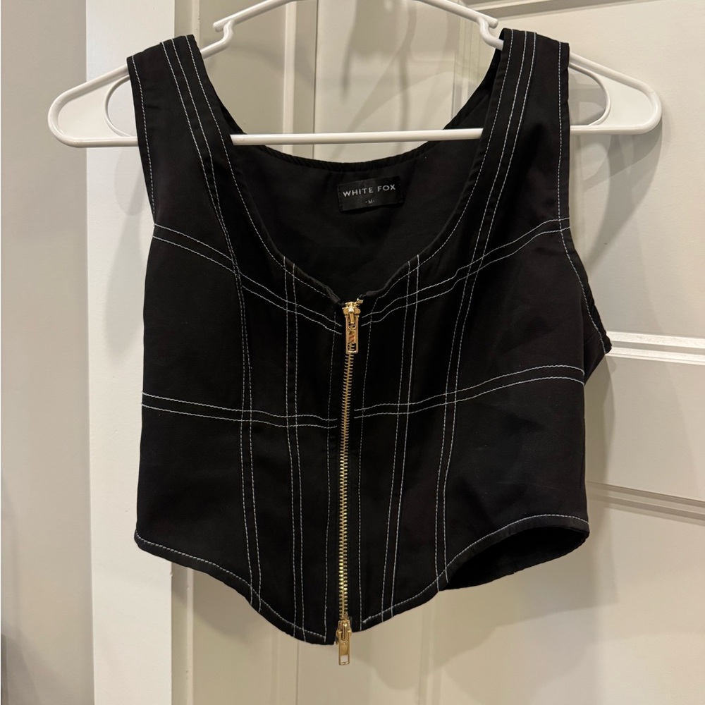 White Fox Boutique Black Zip-Up Top
